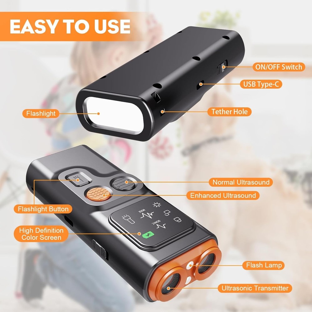 Dog Bark Deterrent Device Anti Barking Device With LED Flashlight Rechargeable
