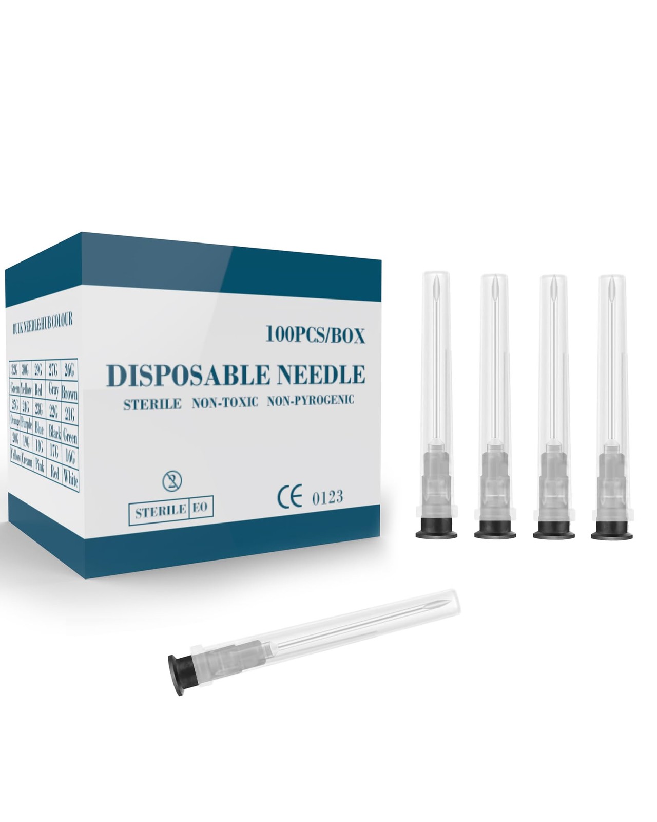 100 Pcs 22G 1 Inch Disposable Needle, Luer Lock Individual Package 22G-1