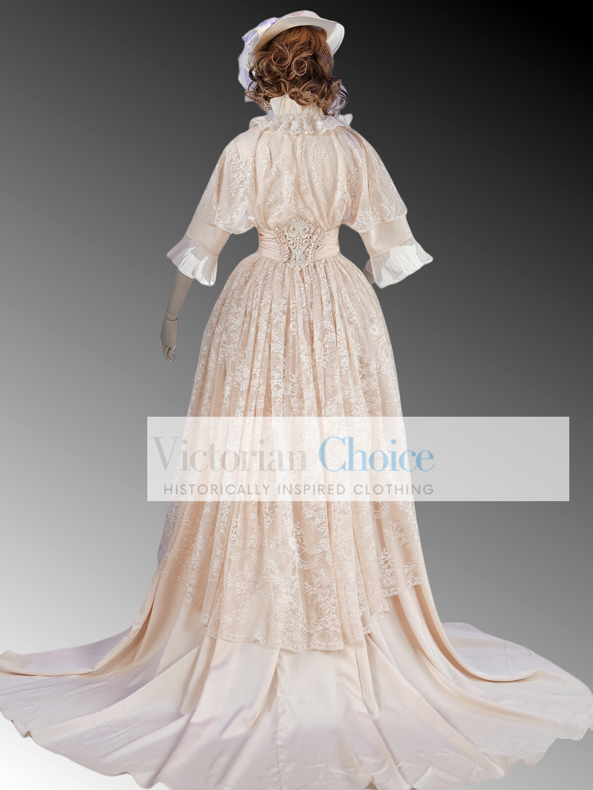 Victorian Edwardian Lace Overlay Wrapper Wedding Dress Vintage Bridal Gown 841