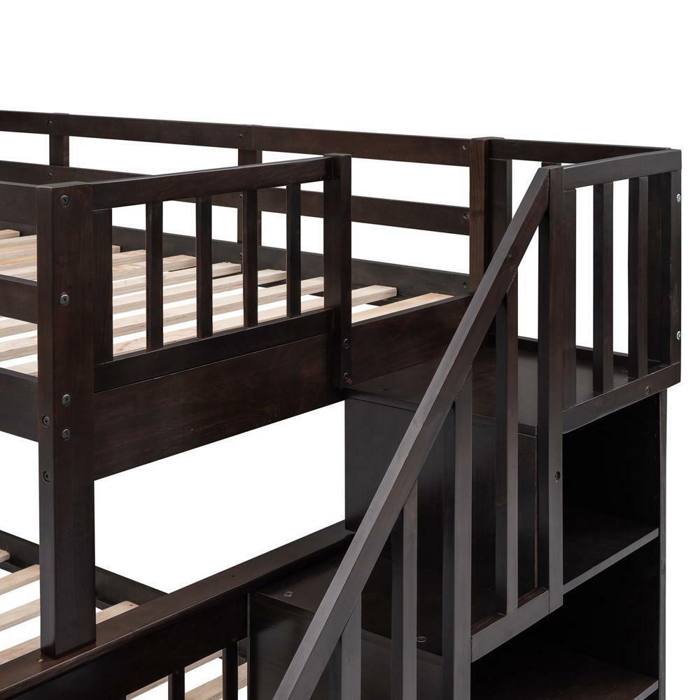 Maximized Storage Space Stairway Twin-over-Full Bunk Bed Espresso