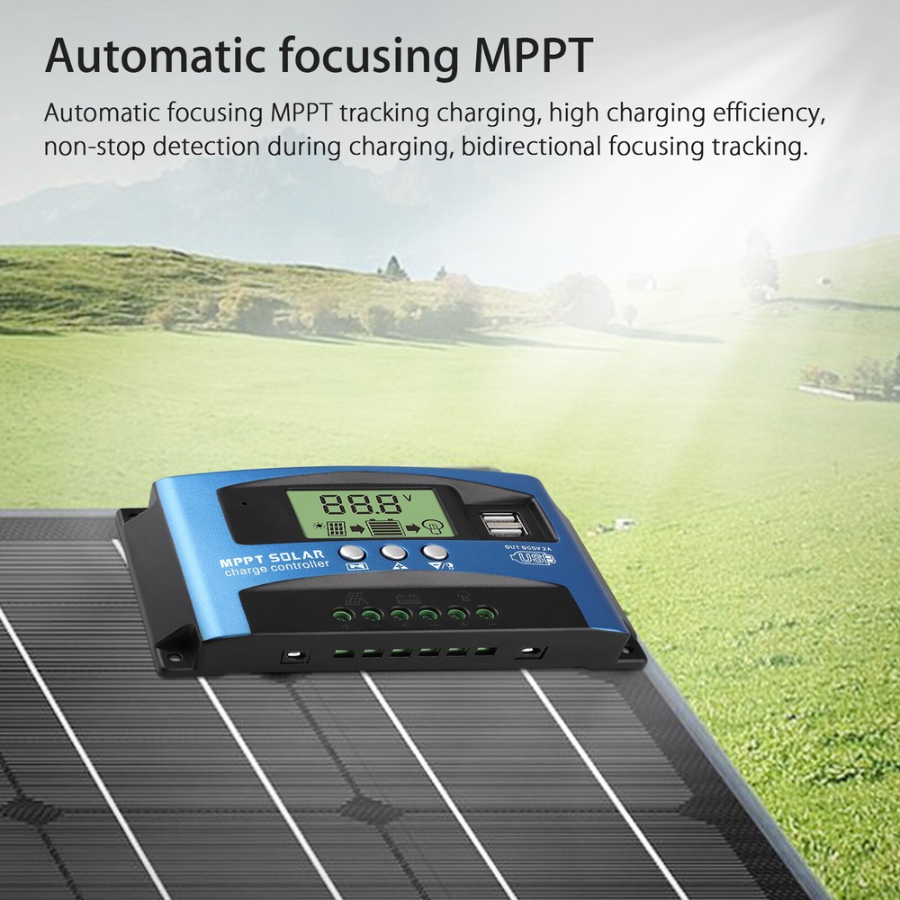 100A MPPT Solar Panel Controller Charge Regulator 12V/24V Battery Auto LCD USB