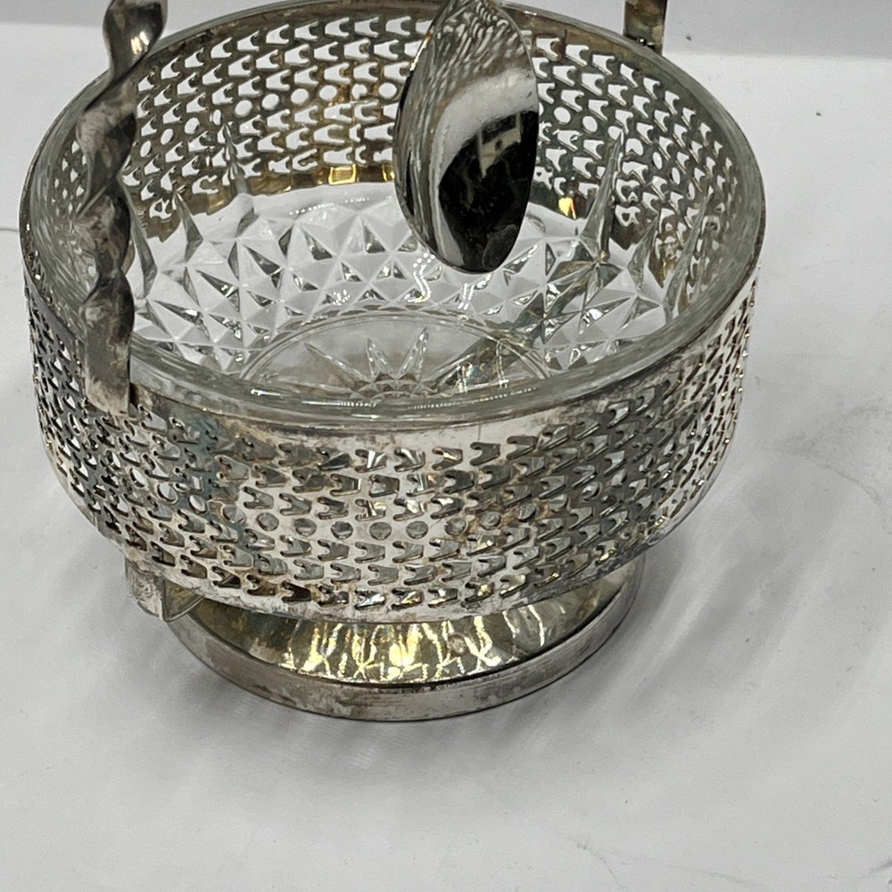 Silve Plated Jam Set Glass Insert and Spoon Open Box
