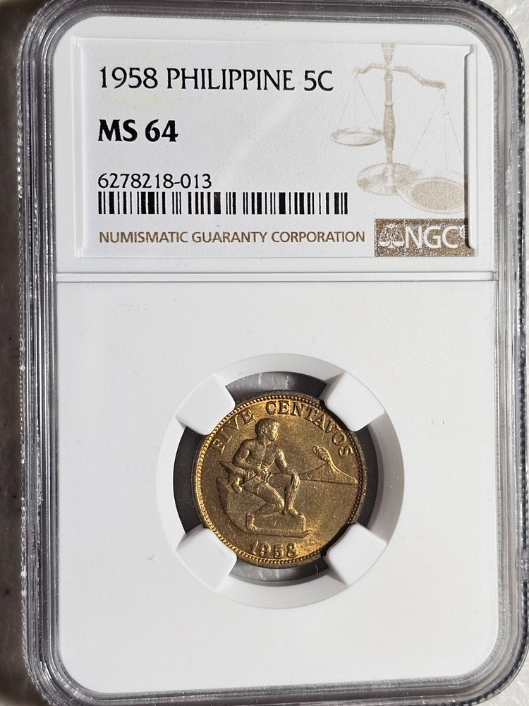 Philippines 5 Centavos 1958 NGC MS 64