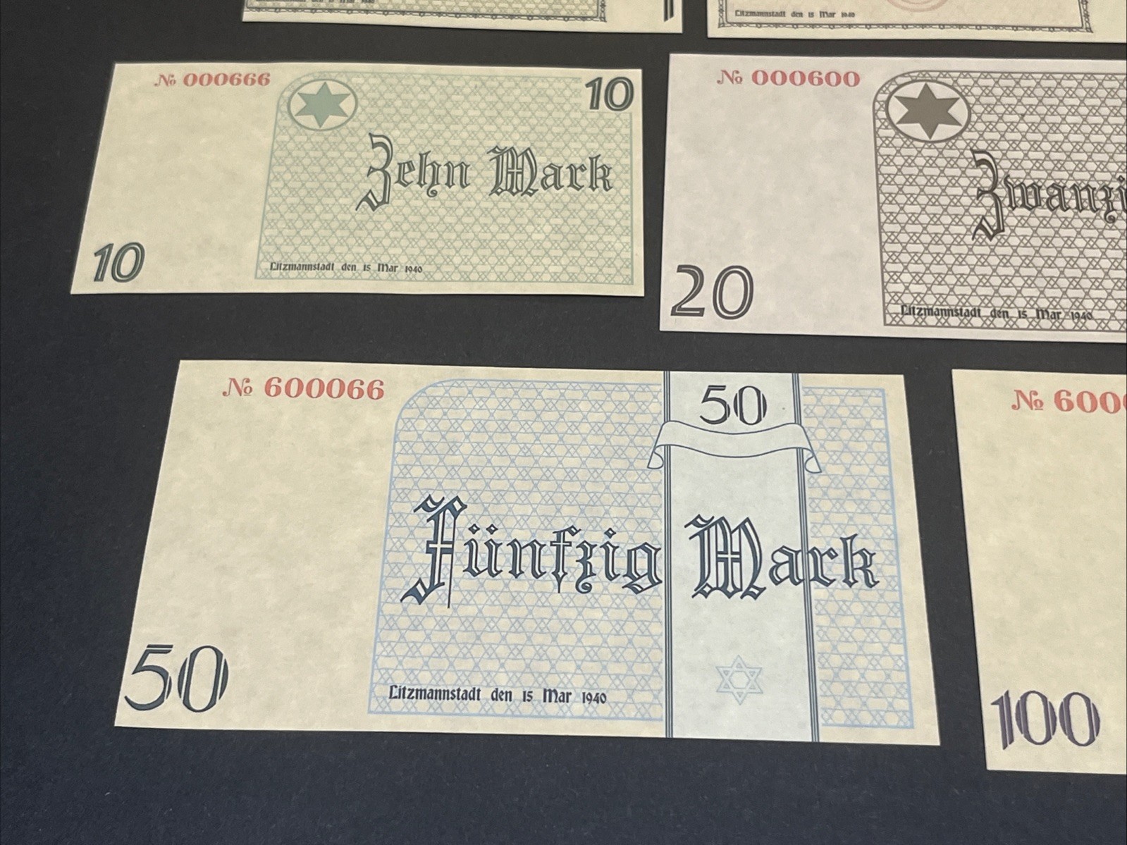 WWII WW2 German Third Reich Jewish Pfennig Mark Banknote Set Notes Currency