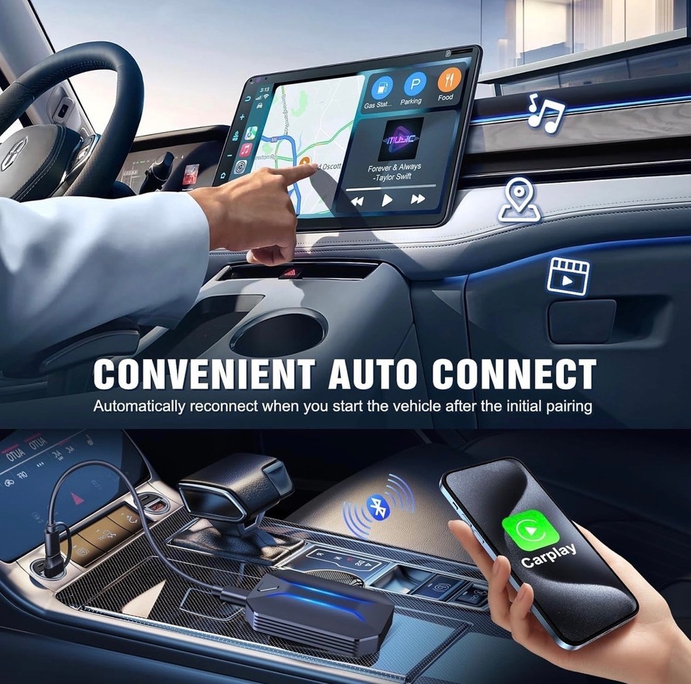 Wireless CarPlay Adapter for iPhone iOS 10+, Convert Wired to Wireless Apple...