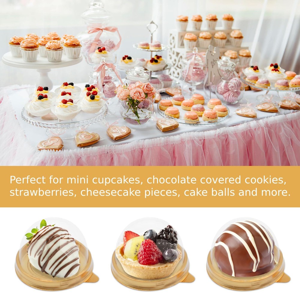 50 Pack Mini Bundt Cake Containers, Clear Plastic Small Cupcake Boxes with Dome
