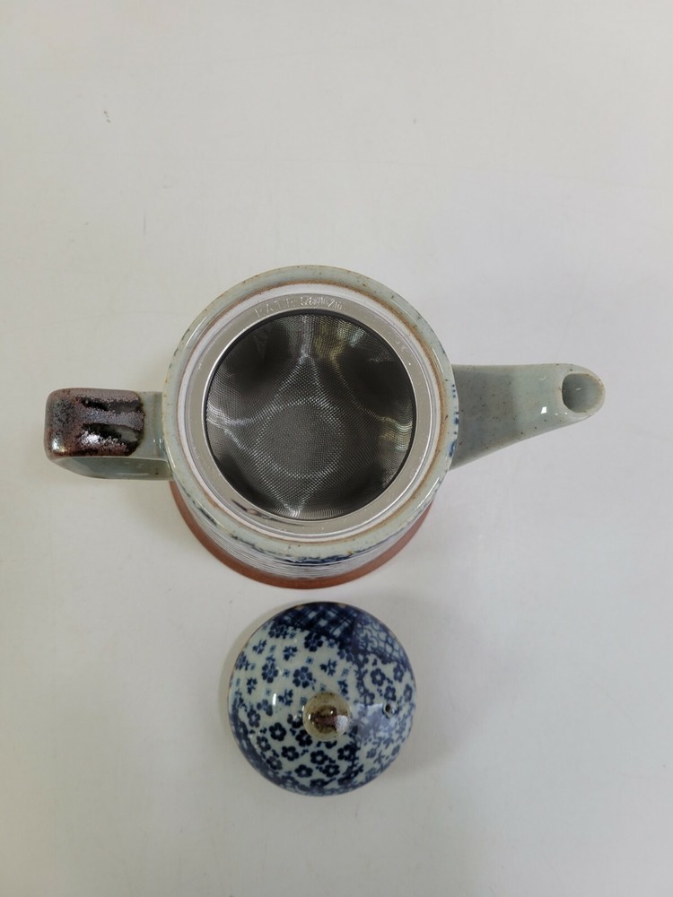 Pottery Blue & White Individual Teapot Set With Infuser Mesh Basket