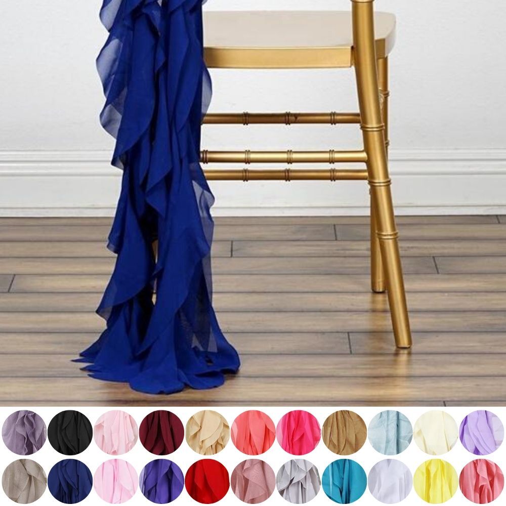 10 pcs Chiffon Curly Chair Sashes Wedding Party Reception Dinner Decorations