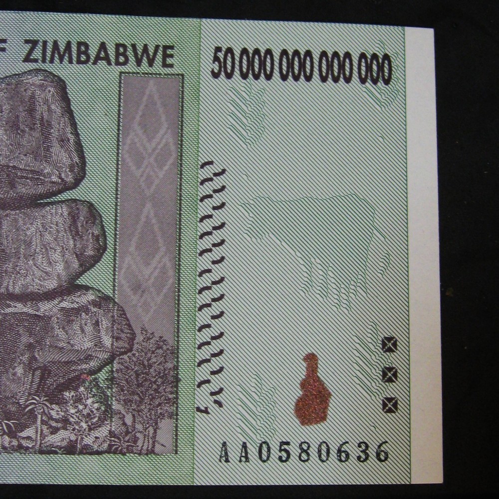 Authentic ZIMBABWE 50 Trillion Dollar Note 2008 AA Uncirculated A+ Cond