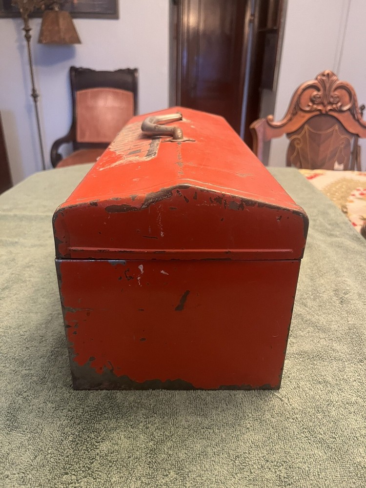 Vintage Red Metal Tool Box