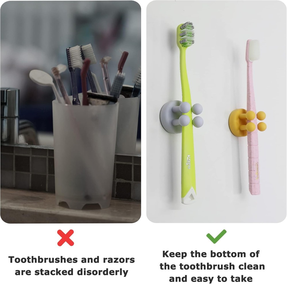 XoYoZo 4 pcs Silicone Toothbrush Holder Multi-Function Hook Waterproof Black
