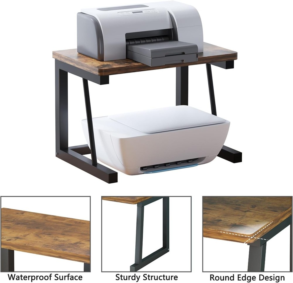 Desktop Printer Stand 2-Tier Wood Rustic Printer Shelf 3D & Laser Printer