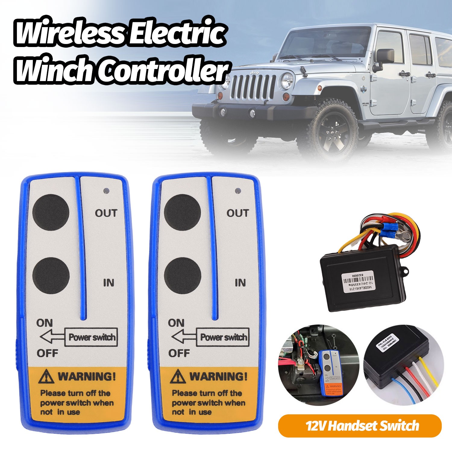 Wireless Winch Remote Control Kit 12V Receiver 150ft Twin Switch Handset Easy