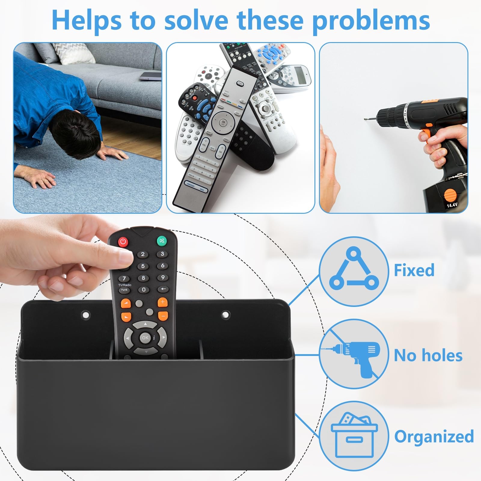 3 Pack Remote Control Holder Wall Mount, 2Pcs Small Remote Holder and 3 Slot ...