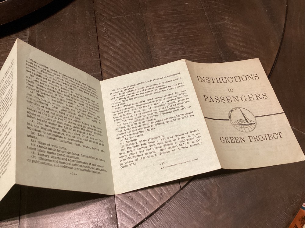 1945 WWII Green Project Instructions To Passengers Pamphlet WW2