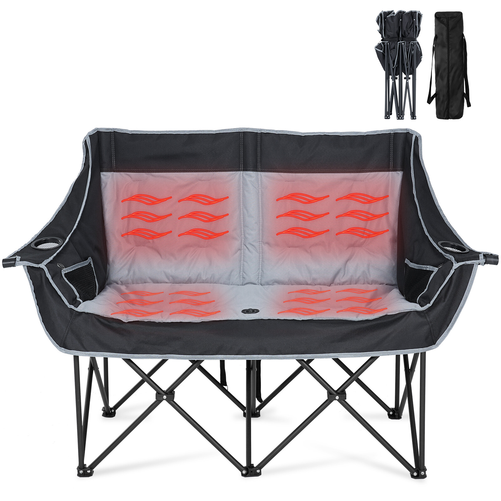 NAIZEA Heated Double Camping Chair with 3 Heat Levels Fully Padded Duo Chair