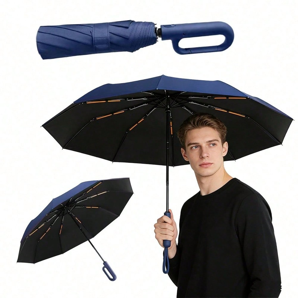 Automatic Folding Umbrella, Portable Rain Umbrella With Loop Buckle, Windproof