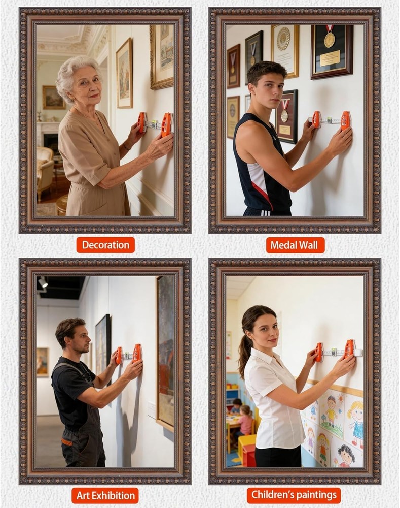 Level Ruler Picture Hanging Tool with Level–Precision Wall Mount Guide for Frame
