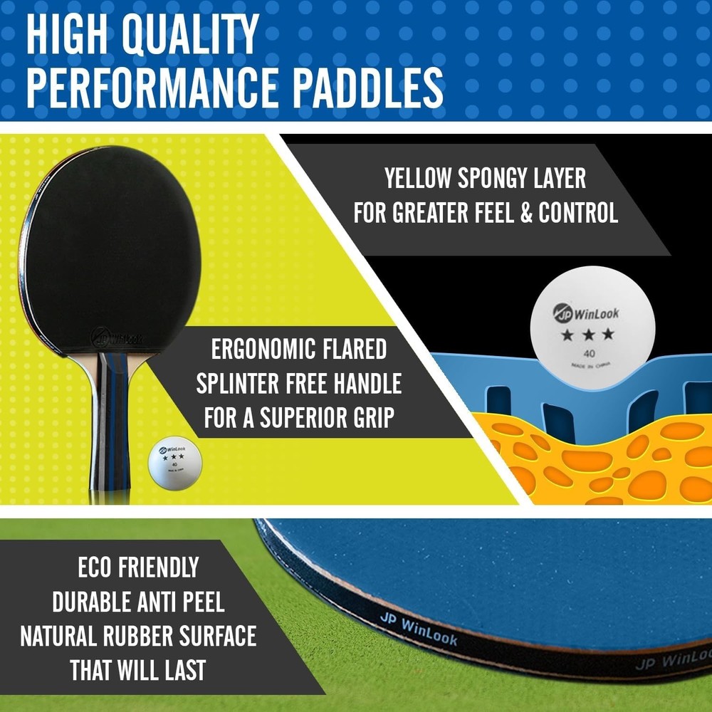 Professional Ping Pong Paddle Collection - 4 Rackets, Balls