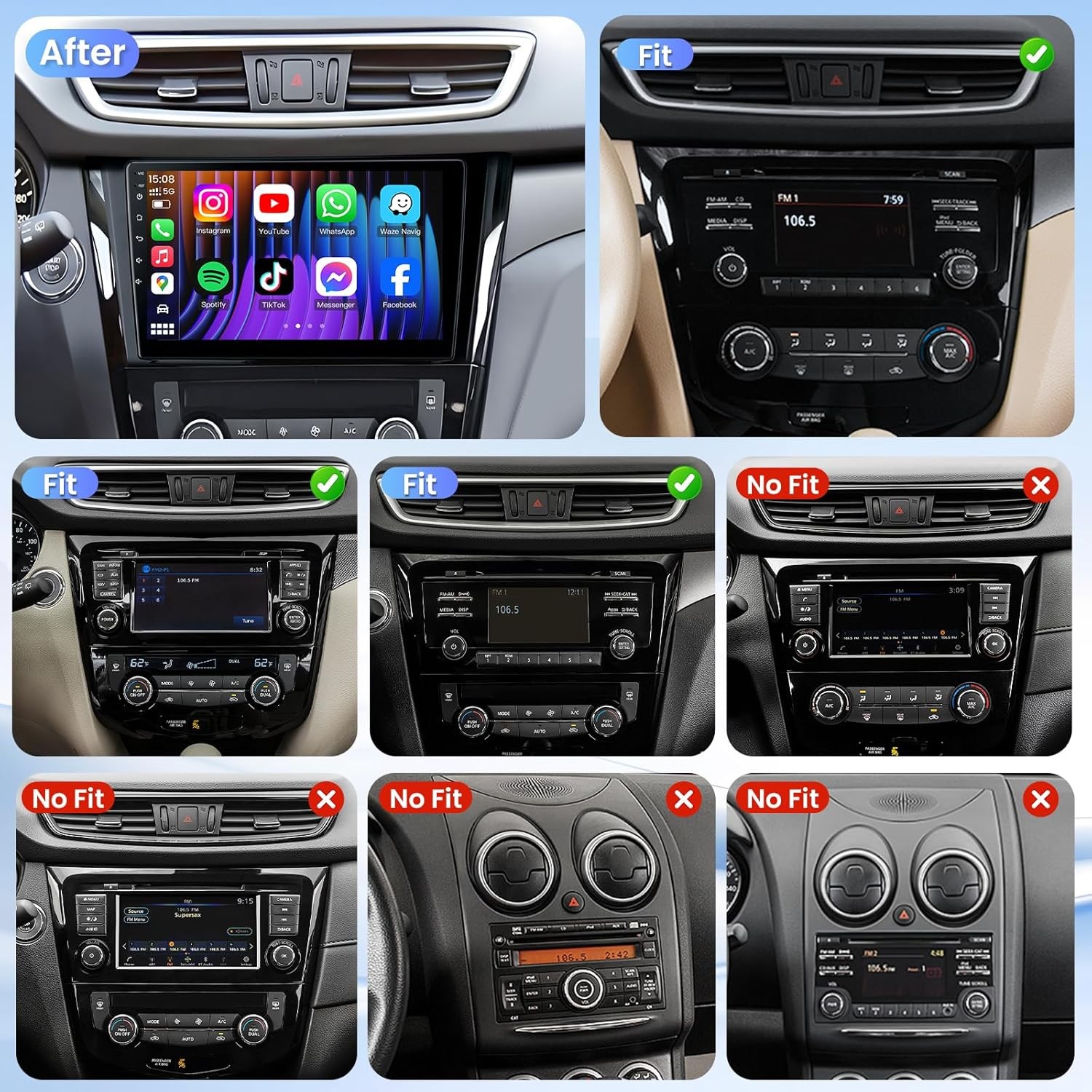 10.1" For 2014-2017 Nissan Rogue Carplay Radio Stereo 4+64G Android13 Cam 5GWiFi