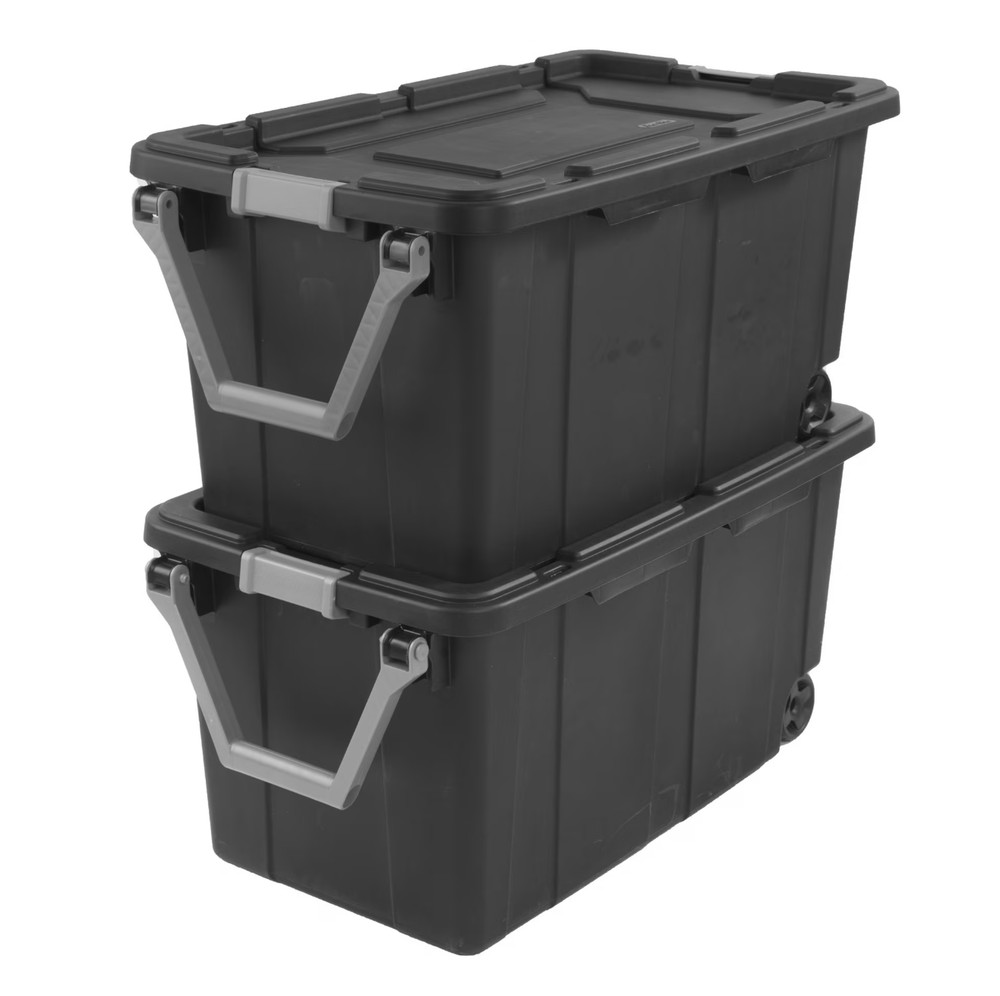 Sterilite Extra Large Storage Bin, 40 Gallon Wheeled with Handle- 2 PACK- Gray