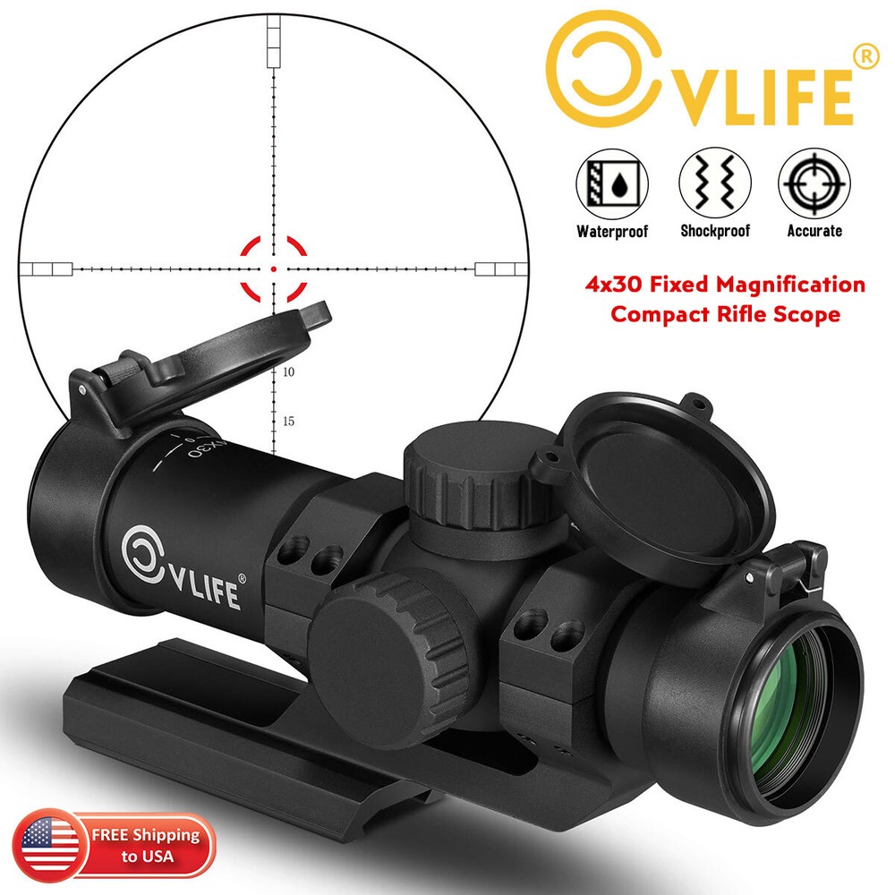 Compact 4x30 Rifle Scope Illuminated Customized-Dot Reticle w/ 30mm Offset Mount