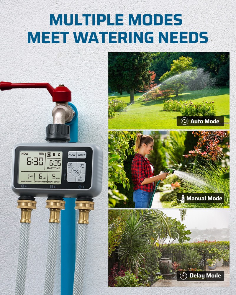 DEWENWILS Sprinkler Timer 3 Zone, Programmable Water Timer，Hose Faucet Timer