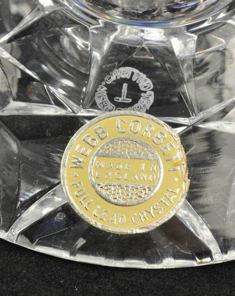 Webb Corbett crystal candlesticks with original stickers