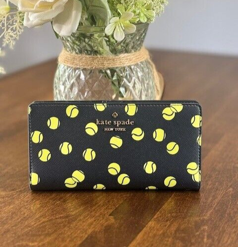 Kate Spade Tennis Toss Large Slim Bifold Wallet - Blazer Blue Tennis Balls KF497
