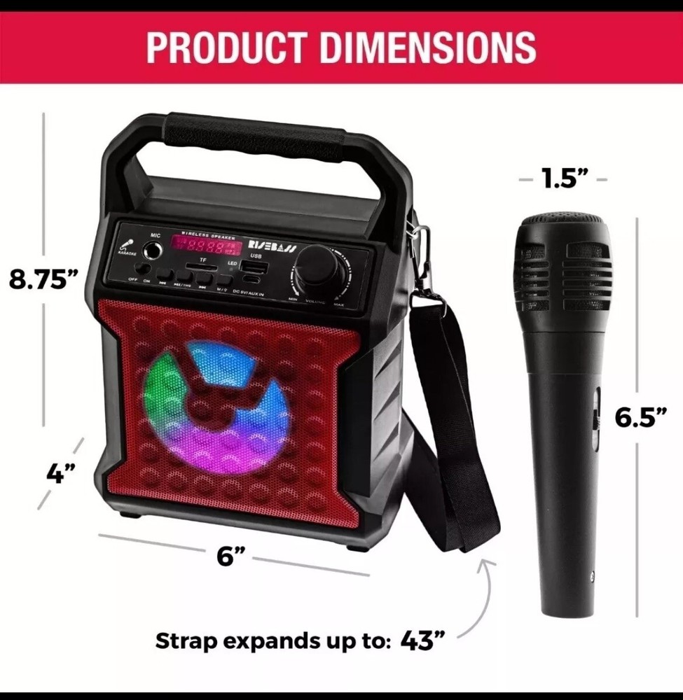 Portable Bluetooth Speaker Karaoke Machine System +Microphone Party Light /Strap
