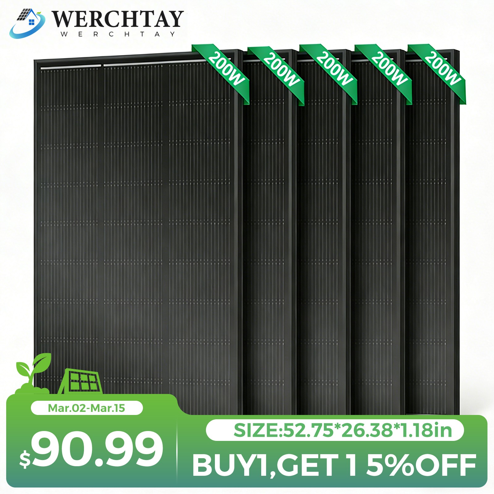 200W 400W 800W 1000W Watt Mono Solar Panel 12V Off-Grid Battery Charger RV Home