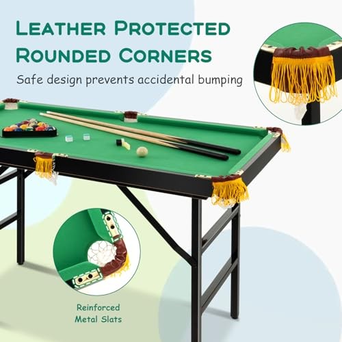 47" Folding Billiard Table, Pool Game Table Includes Balls, Black & Green