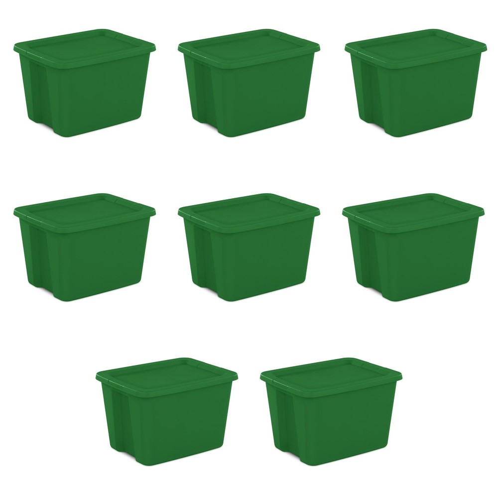 Sterilite Large Storage Bin, 18 Gallon Plastic Storage Container Green 8 Pack