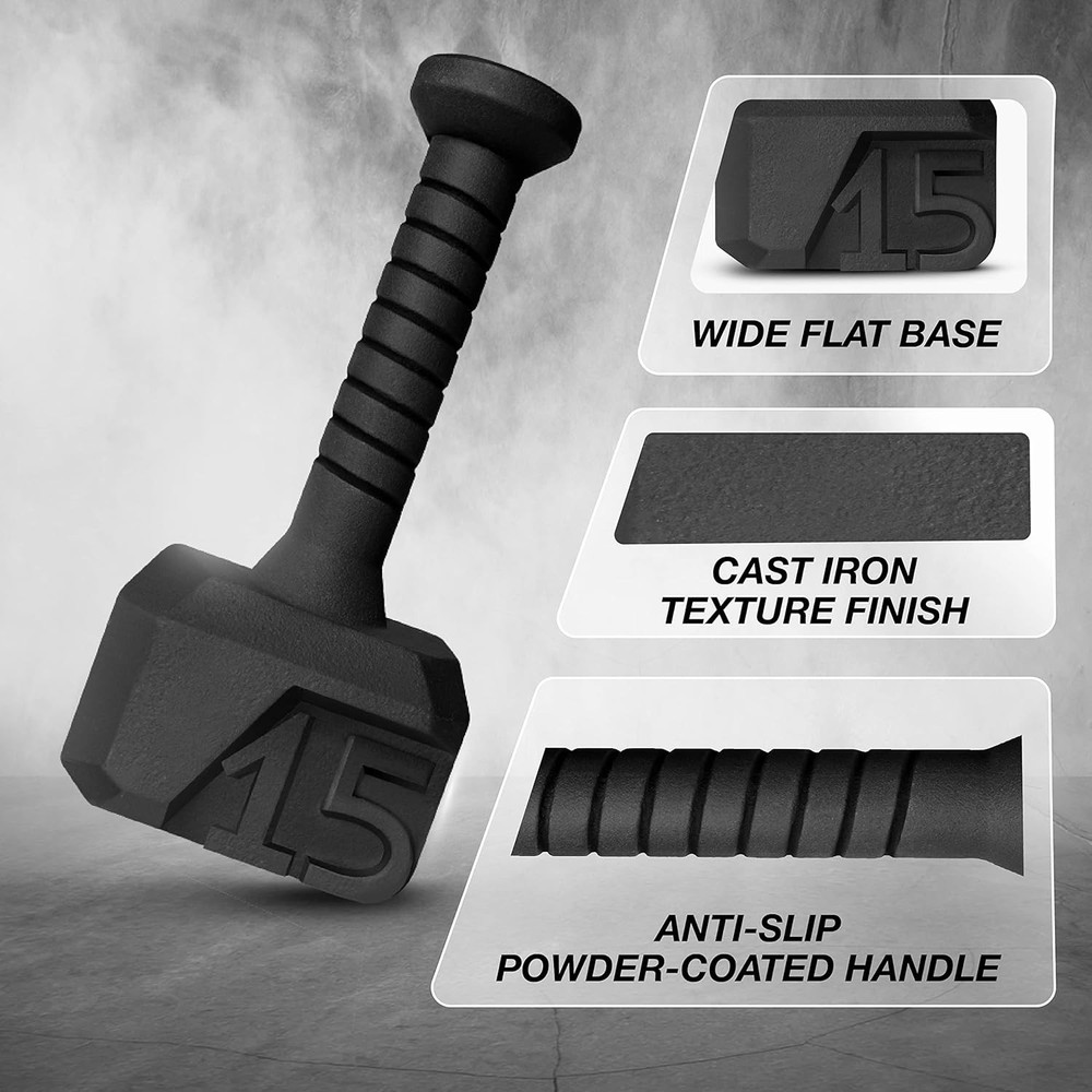 Advanced 15lb Hammer Kettlebell - Solid Cast Iron, Non-Slip Grip,