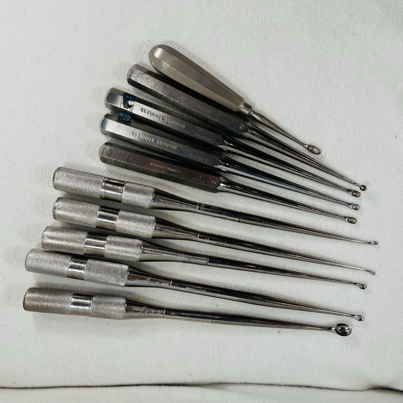 Antique Vtg Surgical Spinal/ Bone Curettes Set 10 W/ Varying Tip Sizes