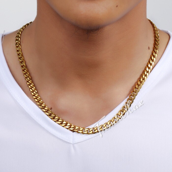 14K Gold Plated Stainless Steel Cuban Curb Chain Necklace Bracelet 3/5/7/9/11mm