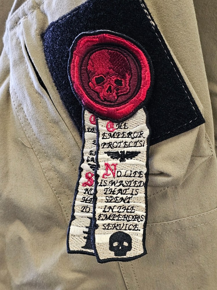 Grim Dark Purity Seal Wax & Scroll Embroidered Patch Hook Back Warhammer 40k