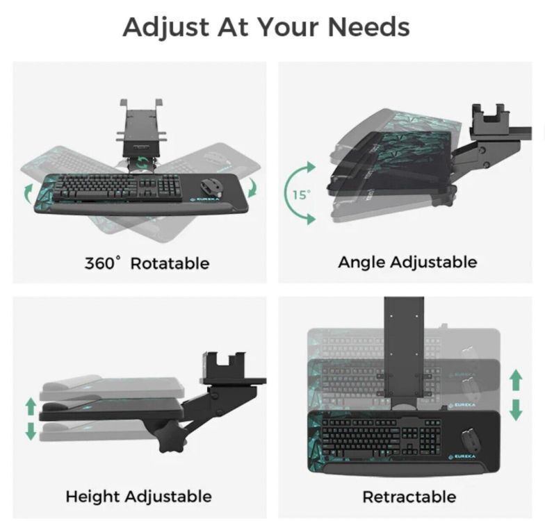 Adjustable Height And Angle Keyboard Tray Under Desk Holder For Office Work