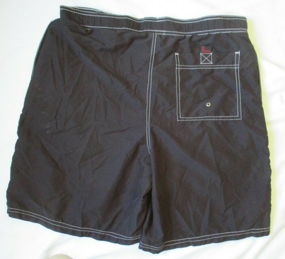 FUBU BLACK AND RED SWIM TRUNKS / BOARD SHORTS - SIZE MEDIUM