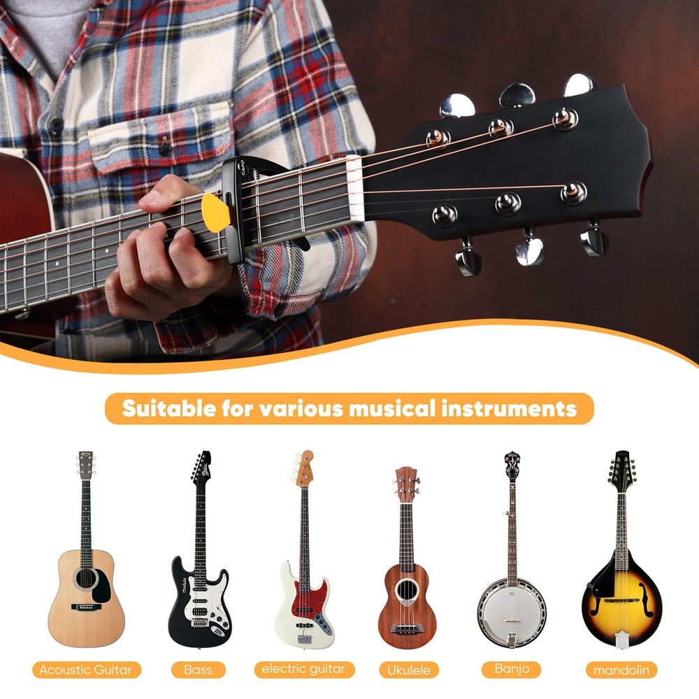 2-Pack Quick Release 6-String Acoustic Guitar Capo and Tuner Combo for Electr...