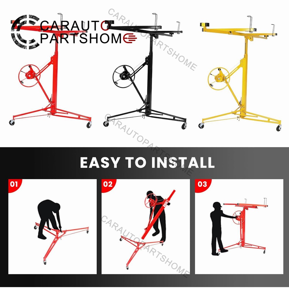11FT Drywall Lifter Panel Hoist Jack Rolling Caster Construction 150lbs Yellow