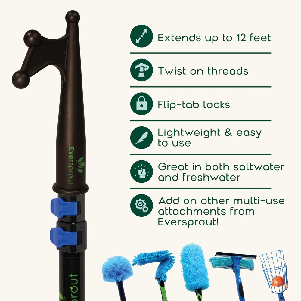 EVERSPROUT 1.5-to-3ft Durable Telescoping Boat Hook – 3' Pole, Blue