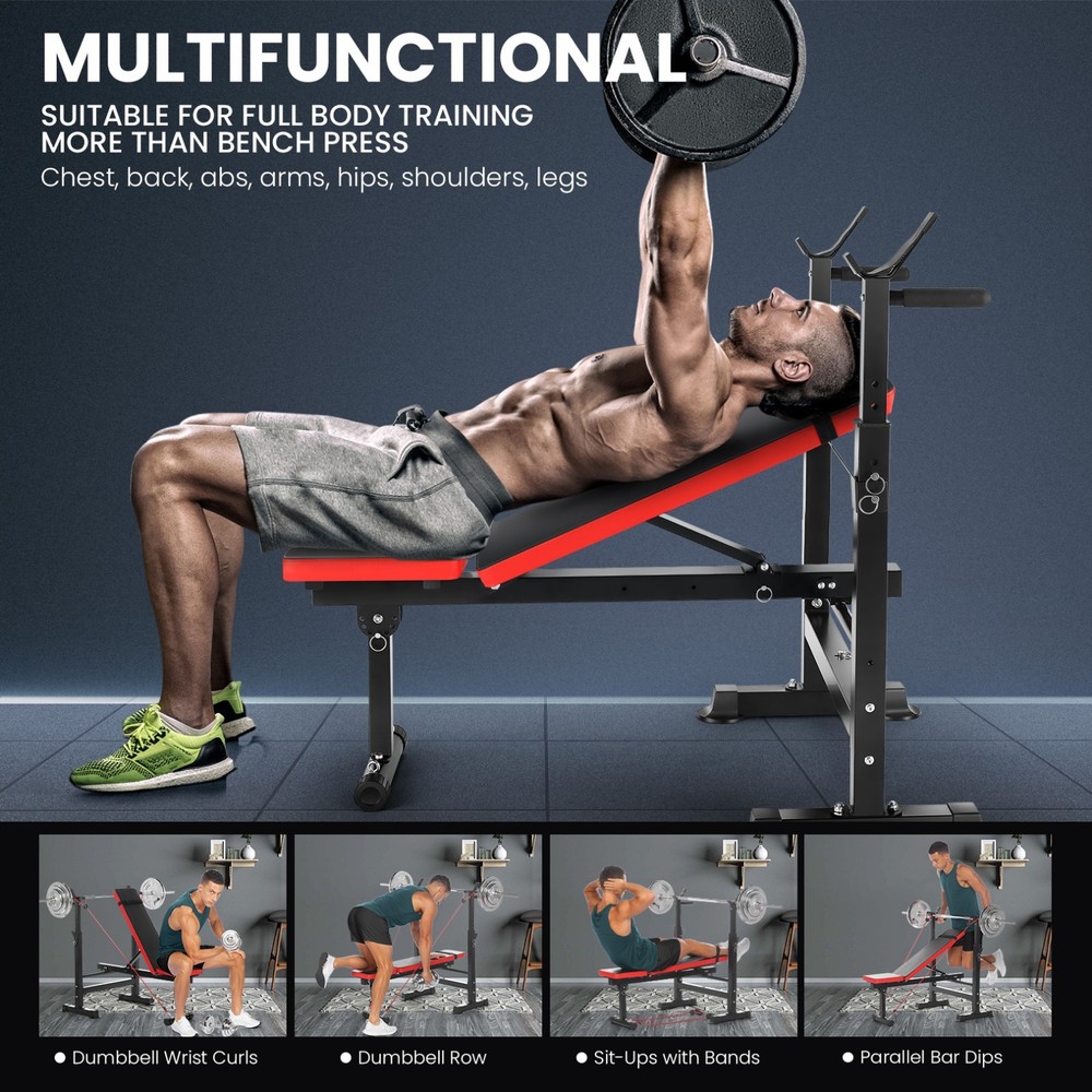 600lbs/900lbs Weight Bench Set with Squat Rack Adjustable Foldable Workout Bench