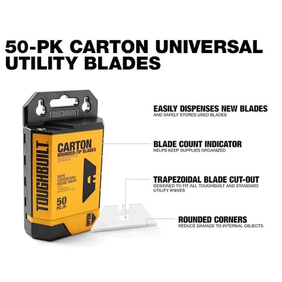 ToughBuilt Scraper Utility Knife + 50 Carton Blades Multi Tool TB-H4S5-01/H4S50