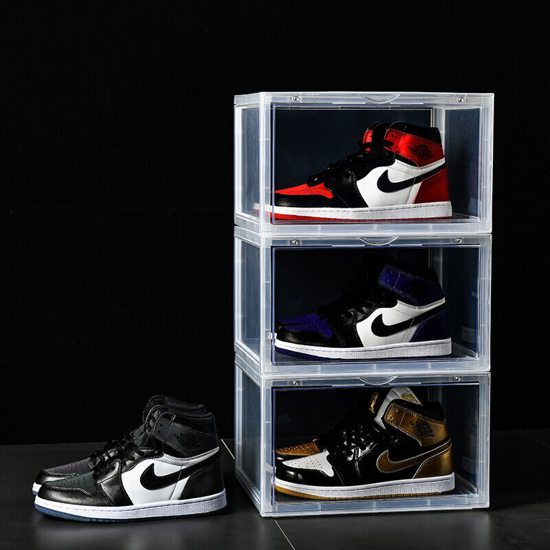 Magnetic Shoe Storage Box Drop Side/Front Sneaker Case Stackable Container XL