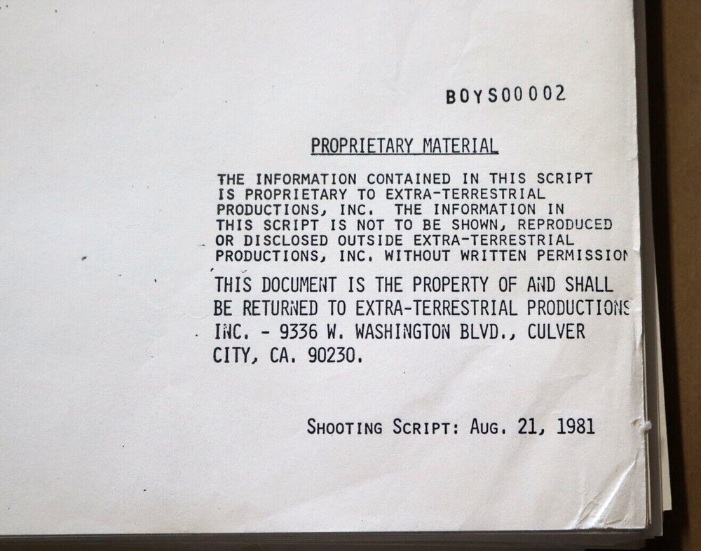 RARE 1981 A BOY'S LIFE MELISSA MATHISON ET PROPRIETARY MOVIE SCRIPT w/ NOTES