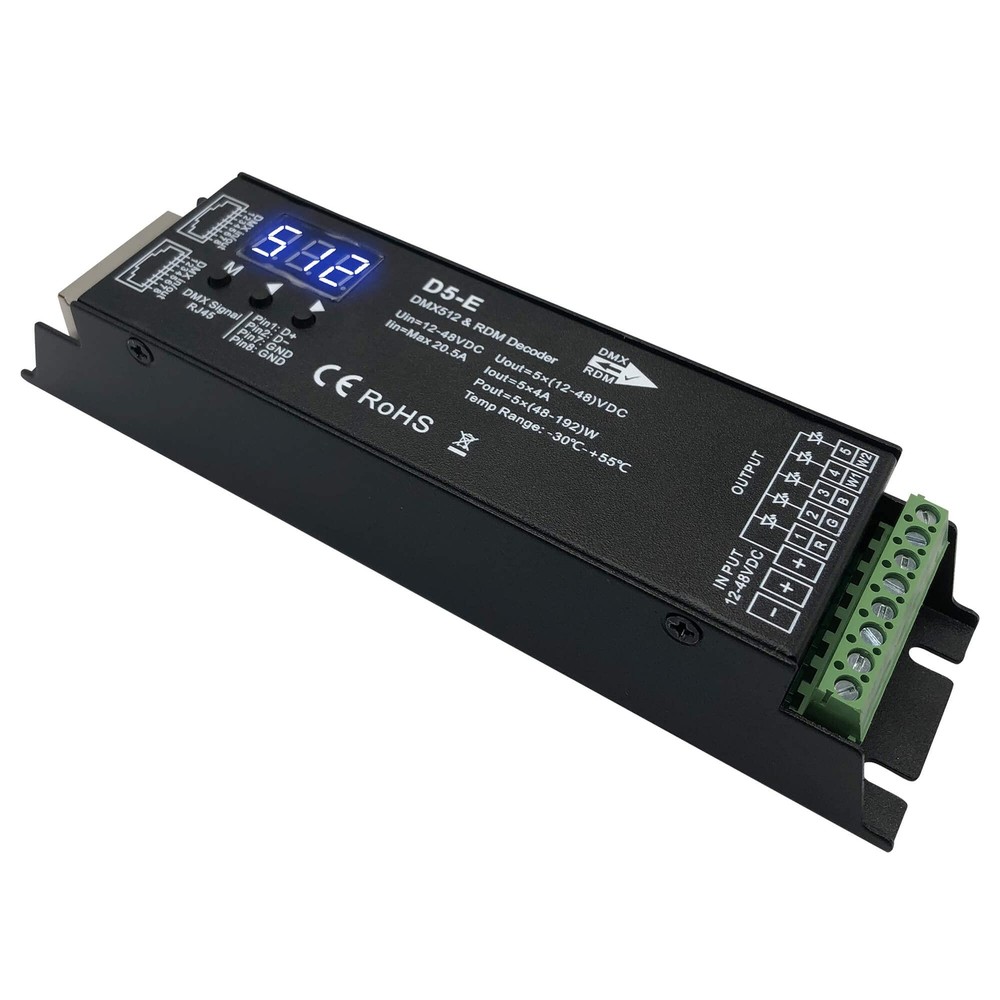 5-Channel DMX Decoder PWM LED Controller RGBCCT Driver 12-48V Input RDM