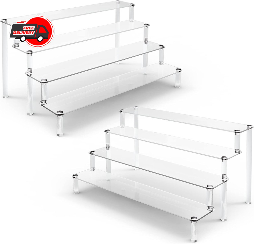 Ulendis 2 Pack 4 Tier Clear Acrylic Display Risers Stand Shelf, Acryli
