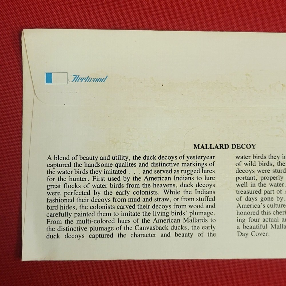 First Day of Issue Mallard Decoy Stamp Cache Envelope