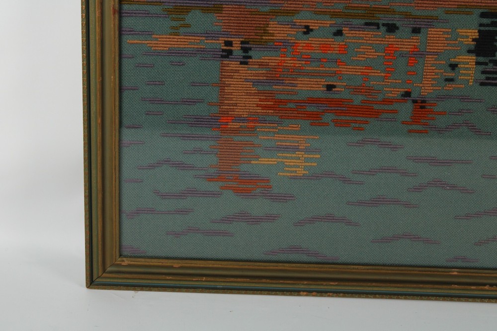 Needlepoint Mid Century Modern Boho Seaside Castle Framed Realism Needlepoint